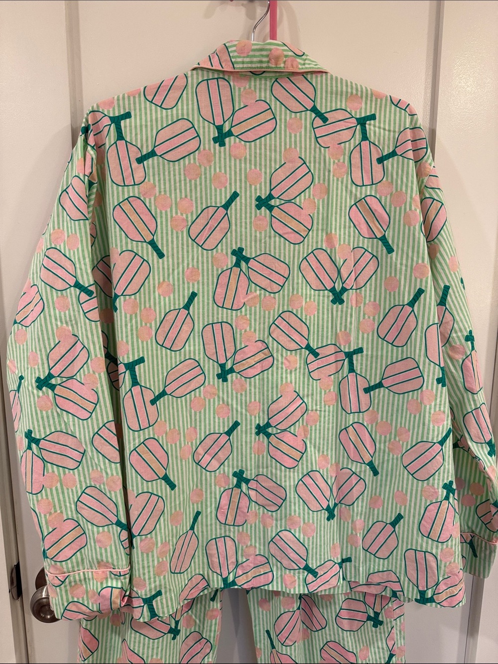 8 Oak Lane Striped Green & Pink Pickleball Printed Pajama Set - Picture 7 of 7